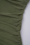Armeegrünes, lässiges, einfarbiges, asymmetrisches, ärmelloses Kleid mit O-Ausschnitt