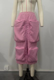 Pink Street Solid Patchwork Pocket High Opening Zipper Straight High Waist Straight Solid Color Bottoms