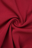 Rode casual print patchwork schuine kraag grote maat twee stukken