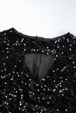 Черные сексуальные вечерние лоскутные платья с кисточками и блестками с длинным рукавом и круглым вырезом