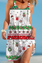 Witgroene casual print patchwork spaghettibandjes bedrukte jurk Jurken