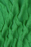 Bandagem sólida casual verde sexy assimétrica com decote em V manga comprida duas peças