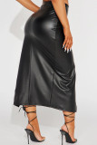 Negro Casual Sólido Abertura Flaco Cintura alta Convencional Faldas de color sólido