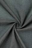Noir gris décontracté solide Patchwork asymétrique col de chemise à manches longues robes en Denim régulières