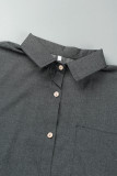 Preto cinza casual sólido patchwork assimétrico camisa gola manga comprida vestidos jeans regulares