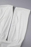 Weiße, sexy, solide, rückenfreie, lange Neckholder-Kleider mit Schlitz