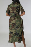 Camouflage Street Camouflage-Druck, Patchwork, Kordelzug, Tasche, hohe Öffnung, Reißverschluss, gerade, hohe Taille, gerade, voll bedruckte Hose