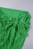 Bandagem sólida casual verde sexy assimétrica com decote em V manga comprida duas peças