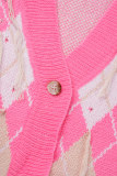 Pink Casual Patchwork Buttons V Neck Long Sleeve Two Pieces