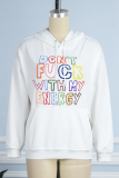White Street Print Draw String Hooded Collar Tops