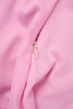 Vestido sin mangas con cuello Halter y cremallera, color rosa claro, Sexy, liso, con cordón y abertura alta
