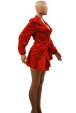 Красные повседневные однотонные повязки в стиле пэчворк с воланами и V-образным вырезом, юбка на один шаг, платья