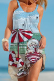 Santa Claus Casual Print Patchwork Spaghetti Strap Printed Dress Dresses