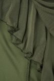Bruine casual effen vouw asymmetrische o-hals mouwloze jurkjurken