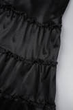 Schwarzes, sexy, lässiges, festes, rückenfreies Neckholder-langes Kleid in Übergröße