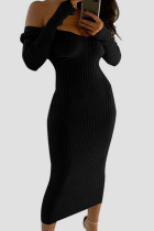 Schwarze sexy feste Patchwork-Kleider mit V-Ausschnitt