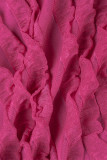 Rose Red Sexy Casual Solid Bandage Asymmetrischer V-Ausschnitt Langarm Zweiteiler