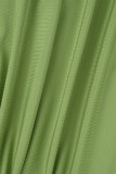 Groen sexy casual effen uitgeholde rugloze split schuine kraag mouwloos twee stukken