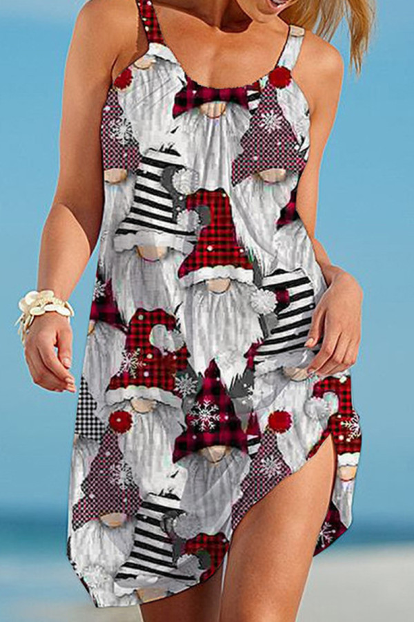 Wit Rood Casual print patchwork spaghettibandjes bedrukte jurk Jurken