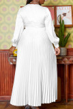 Witte elegante effen patchwork met riem geplooide V-hals lange jurk jurken (inclusief riem)