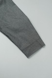 Schwarzgraue, lässige, einfarbige, asymmetrische Patchwork-Jeanskleider mit Hemdkragen und langen Ärmeln
