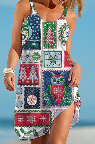 Veelkleurige casual print patchwork spaghettibandjes bedrukte jurk Jurken