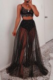 Black Casual Bronzing Patchwork See-through Skinny High Waist Conventional Patchwork Skirts