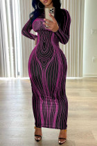 Пурпурное платье с уличным принтом в стиле пэчворк с круглым вырезом и принтом Платья