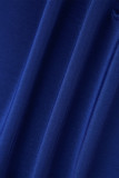 Синий сексуальный повседневный сплошной вырез с круглым вырезом и длинным рукавом из двух частей