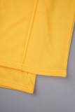 Gelbe, lässige, solide Patchwork-Tasche mit Kordelzug, O-Ausschnitt, lange Ärmel, zweiteilig