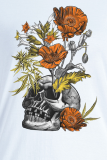 Svart Casual Print Skull Patchwork O-hals T-shirts