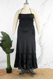 Zwarte sexy casual effen bandage backless halter lange jurk plus size jurken