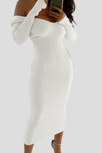 Witte sexy effen patchwork-jurken met V-hals