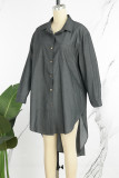 Noir gris décontracté solide Patchwork asymétrique col de chemise à manches longues robes en Denim régulières
