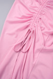 Светло-розовые сексуальные уличные однотонные платья без рукавов с застежкой-молнией и лямкой на бретельках с высоким открытием