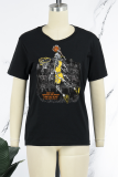 Zwarte vintage print patchwork schedel O-hals T-shirts