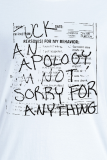 White Daily Print Patchwork Letter O Neck T-Shirts