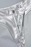 Серебряный сексуальный повседневный однотонный лоскутный U-образный вырез без рукавов из двух предметов