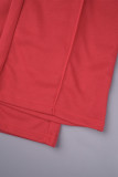 Rotes, lässiges, solides Patchwork-Kordelzugtaschen-O-Ausschnitt-Langarm-Zweiteiler