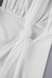 Белые сексуальные однотонные длинные платья с разрезом на шее и открытой спиной