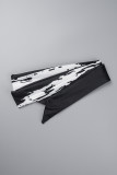 Zwarte elegante print bandage patchwork v-hals bedrukte jurkjurken