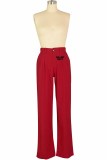 Calças retas de cintura média com estampa casual vermelha