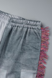 Pantaloni con stampa intera a vita media regolari patchwork con nappe con stampa elegante rossa