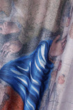 Bas bleu clair imprimé élégant avec pompons et patchwork, taille moyenne, imprimé complet
