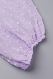 Hellviolettes, elegantes, gepunktetes Patchwork-Oberteil mit Schnalle und Umlegekragen
