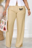 Pantalones rectos con estampado informal y cintura media con letras color café