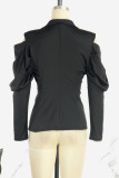 Ropa de abrigo con cuello vuelto y botones de patchwork liso negro (sin cinturón)