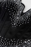 Черное модное сексуальное лоскутное платье с прозрачной спинкой и без бретелек без рукавов