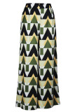 Groene casual print patchwork rechte hoge taille rechte broek met volledige print