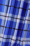Blaues, trägerloses, ärmelloses Zweiteiler im Patchwork-Stil mit Kordelzug und Street-Plaid-Muster